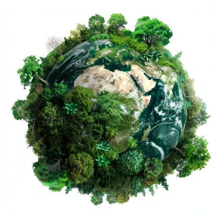 Earth globe enveloped in lush greenery symbol of ecological harmony and environmental conservation