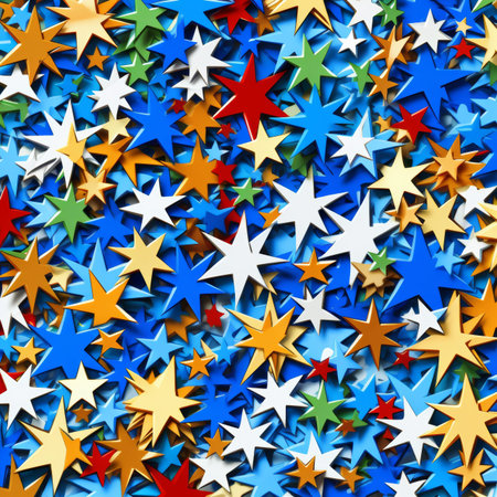 Colorful 70s groovy style hand drawn y2k naive seamless pattern with stars illustration