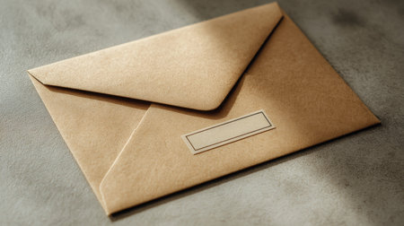 A rustic brown mailing envelope with a personalized label rests on a textured background, evoking a...