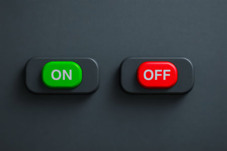 Vibrant green and red switches with clear on/off labels contrasted against a dark backdrop,...