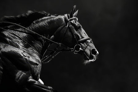 Equestrian horse jump display close up muscular athlete epitomizes olympic agilityの写真素材