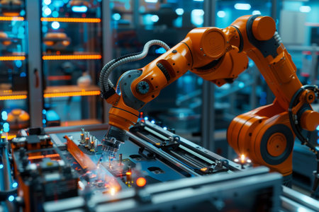 Xai mechanized industry robot and robotic arms for assembly in factory productionの写真素材