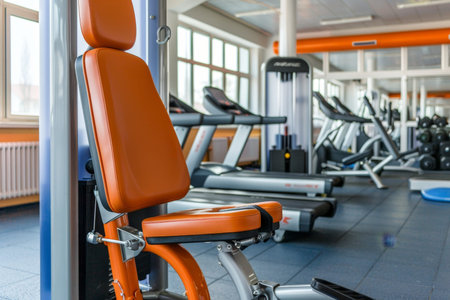 Contemporary gym equipment in a new indoor facility with a clean white background