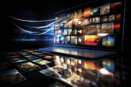 Abstract multimedia background with channel images and web streaming media tv video technology