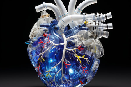 Cybernetic fusion. human heart in vibrant tech world, creating digital masterpieceの写真素材
