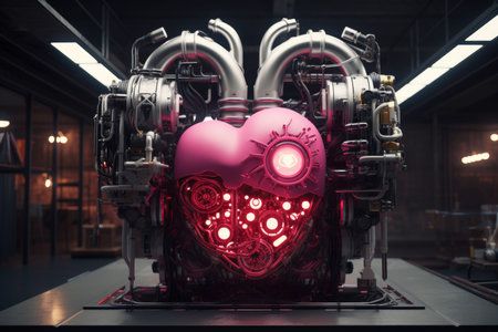 Cybernetic fusion of human heart in vibrant technological world creating digital masterpiece