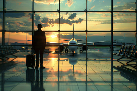 Corporate executive in airport terminal, business traveler concept for search optimizationの写真素材