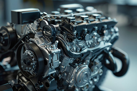 Detailed close up of modern car engine concept in high quality cutaway view image