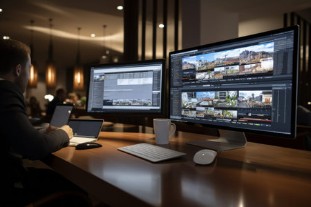 Diverse software developers coding together on new application project in modern office environment