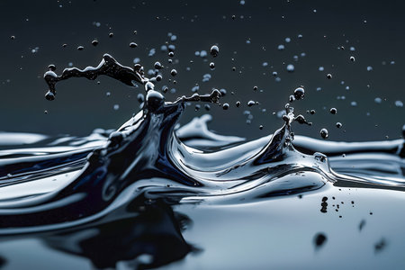 Vibrant water eruption capturing cascading droplets and dynamic motion against a deep, shadowy...