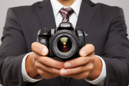 Professional photographer setting up and preparing for capturing a breathtaking imageの写真素材