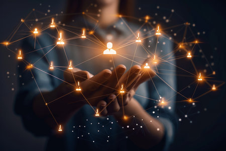 Businessman managing hr network in virtual world for recruitment and communication technologyの写真素材