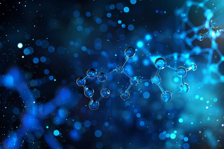 Futuristic geometric molecules on dark blue background network technology abstract
