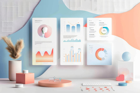 Minimalist retro futuristic ppt design with 3d elements for chart data comparisonの写真素材