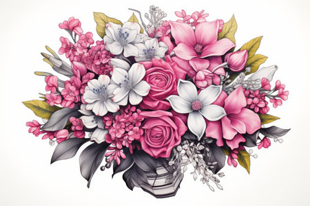 Exquisite bouquet radiating beauty and elegance, crafted by professional floristの写真素材