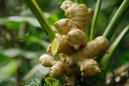 Fresh organic ginger root nutritious culinary herb for healthy eco friendly cooking