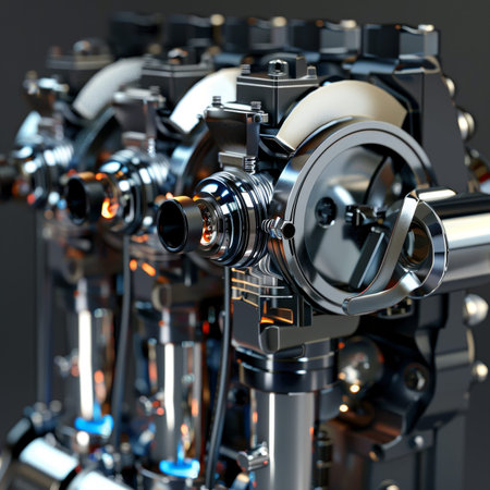 Close up view of hybrid engine component in internal combustion car engine for detailed inspection