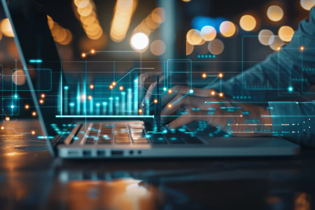 Businessman analyzing sales data graph for digital marketing strategy on global network