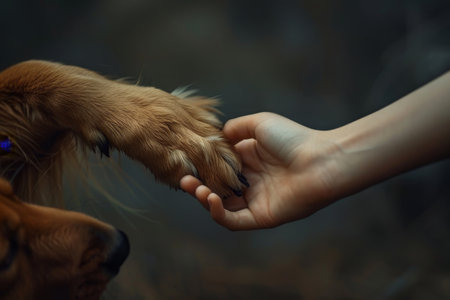 Human and dog heartfelt bond in high quality image, symbolizing deep love and friendshipの写真素材