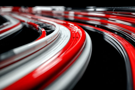 Vibrant streaks of neon in a dynamic pattern dance across a dark backdrop, evoking energy and motion...