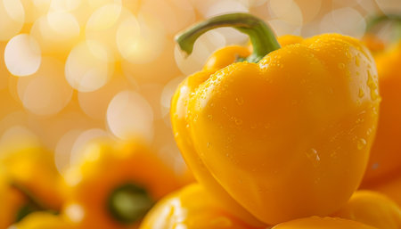 Detailed close up of organic yellow bell pepper, forming textured background for vibrant visualsの写真素材