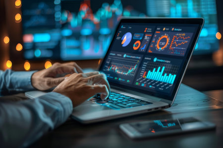 Businessman analyzing sales data for marketing strategy with global network connectivity