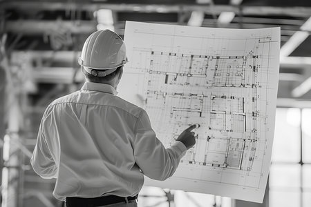 The photo is of high quality. Convey the dynamics of the construction industry through a prompt showcasing the collaboration between an architect and an engineer.の写真素材