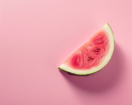 Summer watermelon slice on pink background with copy space top view flat lay stock photo winnerの写真素材