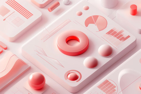 Minimalist retro futuristic ppt design with 3d elements for chart data comparisonの写真素材