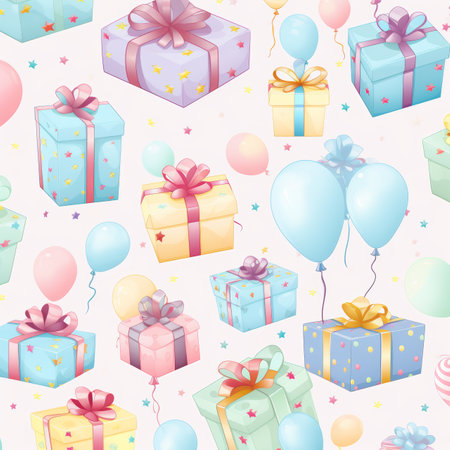 Seamless pastel gifts birthday pattern design for celebration events and special occasionsの写真素材