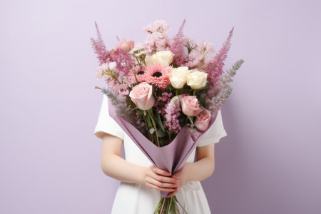 Exquisite bouquet created by skilled florist captivates with beauty and eleganceの写真素材