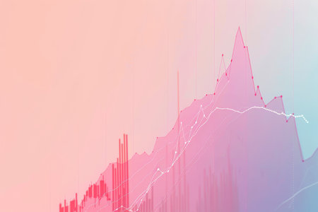 Pastel background enhances stock market uptrend line graph for financial analysisの写真素材
