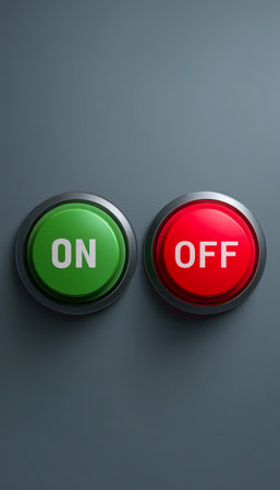 Vibrant green and red toggle switches mounted on a wall, conveying control and contrast, ideal for technology, industrial, or informational themes.の写真素材