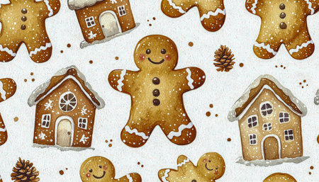 Assorted gingerbread houses and cookies decorated with colorful icing evoke holiday cheer in a...