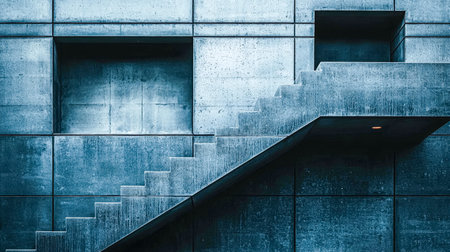 A sleek, urban structure showcasing sharp angles and patterned concrete surfaces, with prominent...