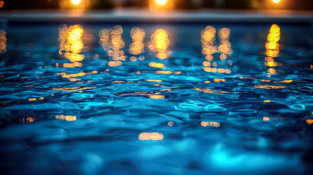 Vibrant sunset hues mirror in a tranquil pool, creating a mesmerizing mosaic of fiery colors on shimmering water surface.の写真素材