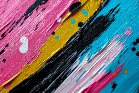 Vibrant, dynamic brushwork with bold splatters creating a lively, textured backdrop ideal for...