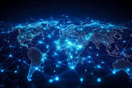 A luminous digital sphere showcases a web of bright data nodes and seamless network pathways,...