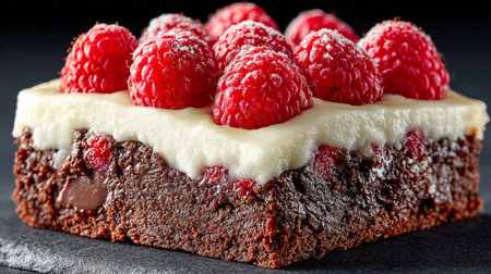 A decadent chocolate treat with a glossy ganache base, generously layered with velvety frosting,...