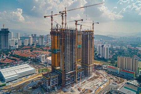 High-quality photo of residential mega towers under construction for real estate investment