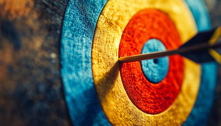 Vibrant concentric rings focus attention on a precisely struck arrow, highlighting accuracy and...