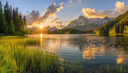 Beautiful sunset at zittauerhuette refuge by gerlossee lake in scenic salzburg, austria, europe