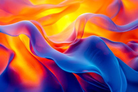 A dynamic swirl of luminous threads in blazing reds, oranges, and yellows captures motion and...