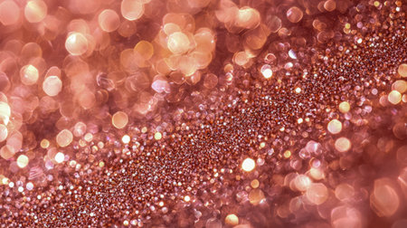 A shimmering rose gold surface dotted with luminous bokeh orbs, creating an elegant, festive backdrop suitable for celebrations, fashion, and luxury tの写真素材