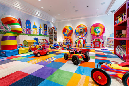 Vibrant and engaging play area decorated with a plethora of colorful toys available for saleの写真素材