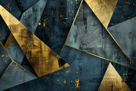 Sophisticated gold triangle art. modern abstract home decor elegance for a luxurious touchの写真素材