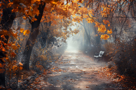 Beautiful autumnal park scene - serene fall nature landscape for backgrounds and prints
