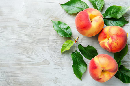 Fresh ripe peach fruit banner, organic fruits summer harvest for website graphic designの写真素材