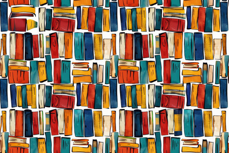 Colorful bookcase seamless pattern background illustration for book lovers and reading enthusiastsの写真素材