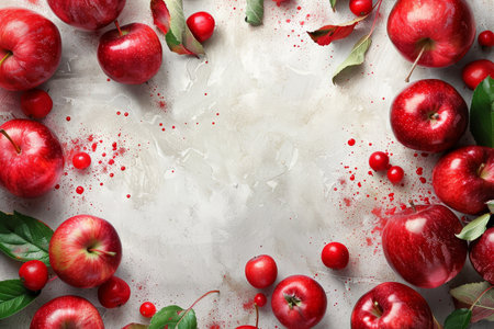 Bright red apple fresh ripe fruit banner for web design and healthy eating conceptsの写真素材